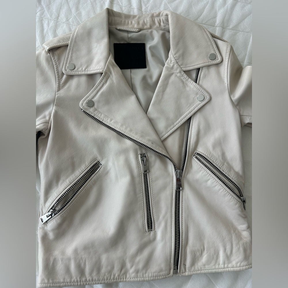 AllSaints White Fern Biker Jacket Size 4 - Picture 5 of 10